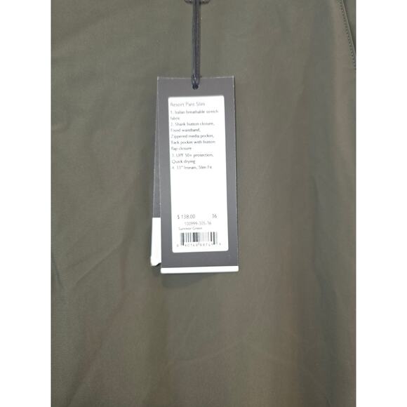 RHONE Olive Green Resort Pants Slim Size 36 NWT - Picture 5 of 8